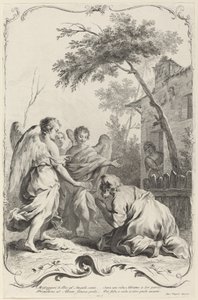 İbrahim üç meleğin önünde diz çöküyor by Joseph Wagner