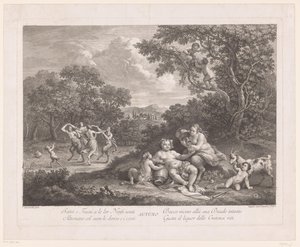 Bacchus ve Dans Eden Satirler ve Maenadlar ile Manzara Sonbahar mevsimi Autotuno (nesne üzerindeki başlık)