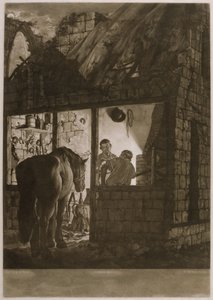 Willam Pether (c.1781-1821), 1771 (mezzotint) tarafından oyulmuş bir Navalyeci Dükkanı by Joseph Wright of Derby