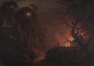 Kulübe Geceleri Yanıyor by Joseph Wright of Derby