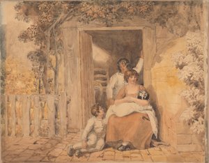 Aile bir kapının önünde poz verdi by Joshua Cristall
