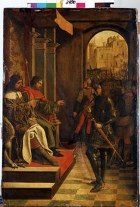 ""İmparator Diocletian ve Maximian'dan önce Saint Sebastien"" (İmparatorlar Diokletian ve Maximian'dan önce Saint Sebastien). Roma imparatorları Diocletian (Gaius Aurelius Valerius Diocletianus, 245-316) ve Maximian Hercules (Ma