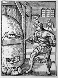 Fırında ekmek pişiren bir fırıncı. 16. yüzyıl Jost Amman (1539-1591) tarafından gravür. by Jost Amman