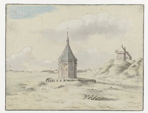 Stadsfontein ('Şehir Çeşmesi'), Bergen op Zoom'un görünümü by Josua de Grave (possibly)