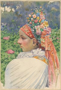 Slovak Gelin çifti Uprka, Joza (1861-1940). Tuval üzerine yağlı boya, boyut: 54.8x37 by Joža Uprka