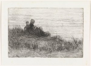 Anne ve çocukları ile kumul manzara by Jozef Israëls