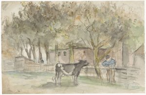 Bir inek ve bir çiftçi ile manzara by Jozef Israëls