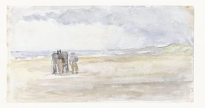 Sahilde at arabası olan adam by Jozef Israëls