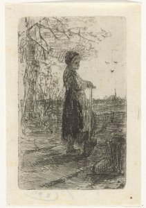 Bir kürek üzerine eğilerek kız by Jozef Israëls