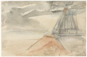 Hareket eden havada yel değirmeni by Jozef Israëls