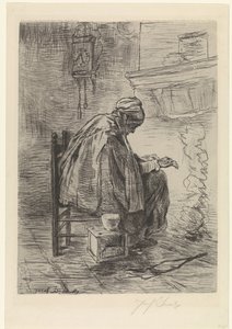 Ocağın yanında yaşlı kadın by Jozef Israëls