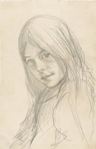 Gevşek saçlı bir kızın portresi by Jozef Israëls