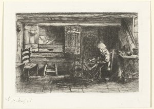 Bir iç mekanda iki figür by Jozef Israëls