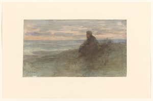 Deniz kenarında bir kumul üzerinde oturan kadın by Jozef Israëls