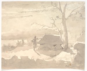 Ay Işığında Manzara. Dolmen yanında bir Avcı by Jørgen Roed