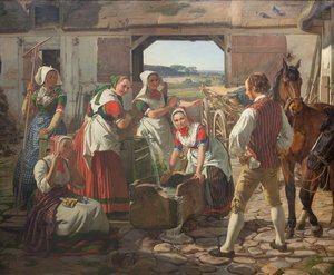 Zelanda kızları bir kuyunun yanında hasat ediyor by Jørgen Roed