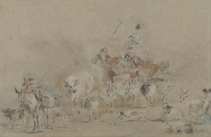 Bir katır üzerinde bir çoban ile göçmen sürüsü by Jérôme François Chantereau