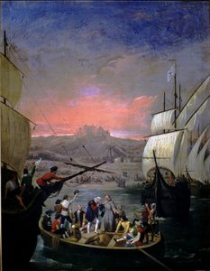 1492'den itibaren Palos, Santa Maria, Pinta ve Nina karavelleri (tuval üzerine yağlı boya) by Juan Cabral Bejarano