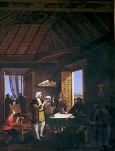 Garcia Fernandez fizikçisi Pera Juan Perez ve Martin Alonso Pinzon, La Rabida dönemi manastırının bölüm evinde sohbet ediyor (tuval üzerine yağlı boya) by Juan Cabral Bejarano