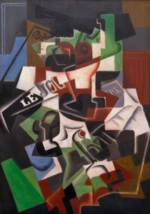 Meyve kasesi, pipo ve gazete by Juan Gris