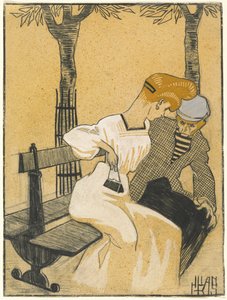 adam ve kadın, üstünde, bank by Juan Gris