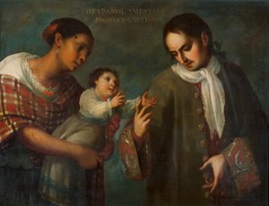 Bir İspanyol ve bir Mestizo kadın, quot;Castizoquot; adında çocukları var.