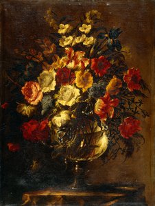Kaya Üzerinde Cam Vazoda Çiçekler, by Juan de Arellano
