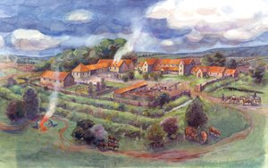 Gargrave Roma Villası, Kirk Sink Roma Villası olarak da bilinir (kağıt üzerine suluboya) by Judith Dobie