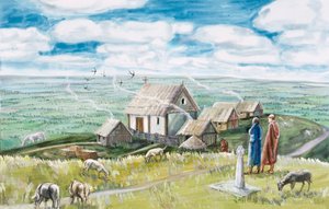 Manastır yerleşimi, Glastonbury Tor, c11. yüzyıl, 1990-2010 by Judith Dobie