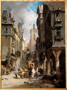 A rue de Morlaix in 1830 Jules Achille Noel (1815-1881) tarafından tablosu 1830 Quimper, Güzel Sanatlar Müzesi