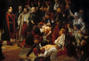 İmparator Napolyon III, Mayıs 1859'da Voghere ambulanslarına Montebello savaşında Fransız, Piemonteli ve Avusturyalı yaraları ziyaret ediyor. Detay. Jules Rigo (1810-1892) 1859 Paris, Val de Grace Müzesi by Jules Alfred Vincent Rigo