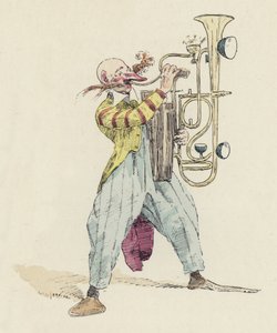 Sıra dışı bir müzik aleti çalan palyaço (renkli taş)
