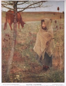 Fransa, küçük; kız; Fauvette; inek; kırsal; fakir; Giyim by Jules Bastien Lepage