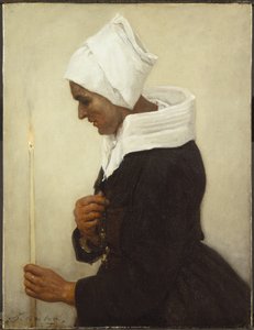 Bir Konik Tutan Breton Köylü Kadın, 1869 dolayları by Jules Breton