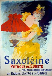 “Saxoleine Petrole de surete” ürününün reklam afişi: Bir kadın bir lambaya yağ koyuyor. Poster reklamı 