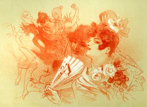 Baloda - çizim (canlı) - Jules Cheret (1836 - 1932) - genç kadınlar ve dansçılar - dans - özel koleksiyon - by Jules Cheret