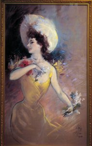 Fgette Genç kadın şapka ve buket çiçek. Jules Cheret (1836-1932) 1900 tarafından tablo. Nice, Musee Cheret by Jules Cheret