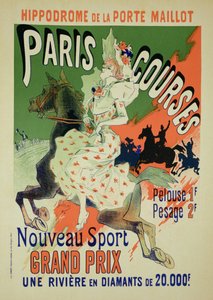 Hipodrom de la Porte Maillot'ta 'Paris Kursları' reklamını yapan bir posterin çoğaltılması, Paris, 1890