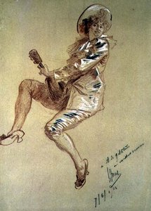 Oturan Pierrette, Mandolin çalıyor by Jules Cheret