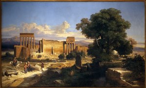 Balbeck Harabeleri (veya Baalbek, Baalbec, antik Heliopolis, günümüz Lübnan). Jules Coignet (1798-1860), Tuval Üzeri Yağlıboya Tablo