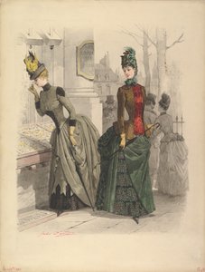Günlük Elbiseli İki Kadın: 19 Ekim 1886 tarihli bir moda plakası için hazırlık çizimi. by Jules David