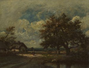 Yol Kenarındaki Kulübe, Fırtınalı Gökyüzü by Jules Dupré