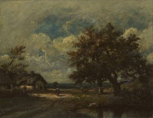 Yol Kenarındaki Kulübe, Fırtınalı Gökyüzü, c. 1860. by Jules Dupré