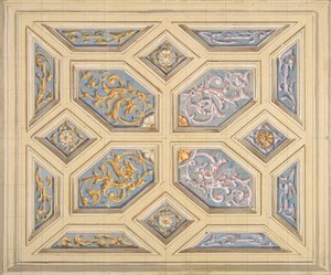 1840-97, kaydırma işi ile süslenmiş kesonlu bir tavan için tasarım. Yaratıcılar: Jules-Edmond-Charles Lachaise, Eugène-Pierre Gourdet.