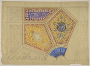 19. yüzyılın ikinci yarısında kesonlu tavanın boyalı dekorasyonu için tasarım. Yaratıcılar: Jules-Edmond-Charles Lachaise, Eugène-Pierre Gourdet.