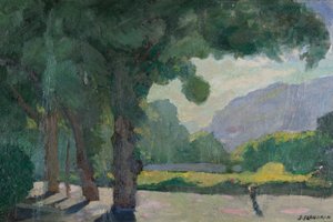 Grenoble, Île Verte 1922'den alınan görünüm Karton üzerine yağlı boya by Jules Flandrin