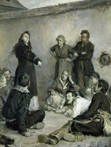 Louise Michel (1830-1905) Komünarlarla Konuşma (tuval üzerine yağlı boya)