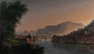19. yüzyılda Grenoble'ın görünümü (Tuval üzerine yağlı boya) by Jules Jean Baptiste Guedy