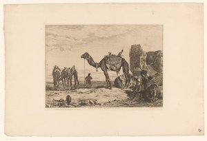 Sous les murs de Téhéran (Perse) harabelerinde develerle dolu manzara (nesne üzerindeki başlık)