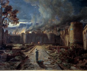 Sodom (Sodoma) Şehrin yangınla yok edilmesi. Detay. Jules Laurens (1825-1901) Orleans